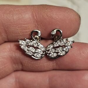 Sterling Silver 925 CZ Swan Earring Studs